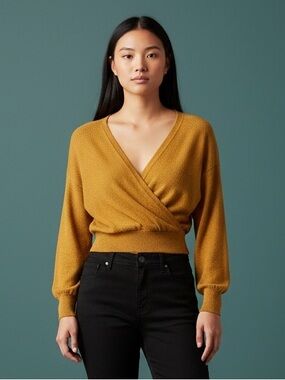 Mustard Wrap V-Neck Women's Sweater